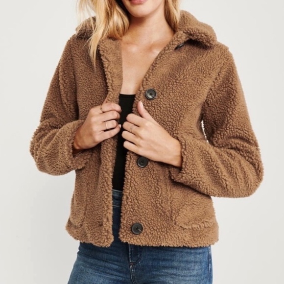 Abercrombie & Fitch Jackets & Blazers - Abercrombie And Fitch Brown Sherpa Button Up Coat Size L